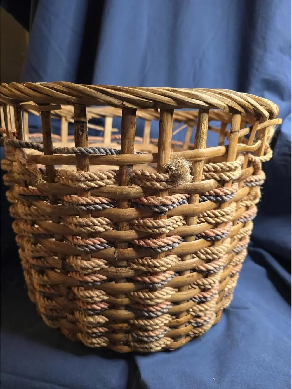 Vintage Rattan Mid-20th Century Planter Basket